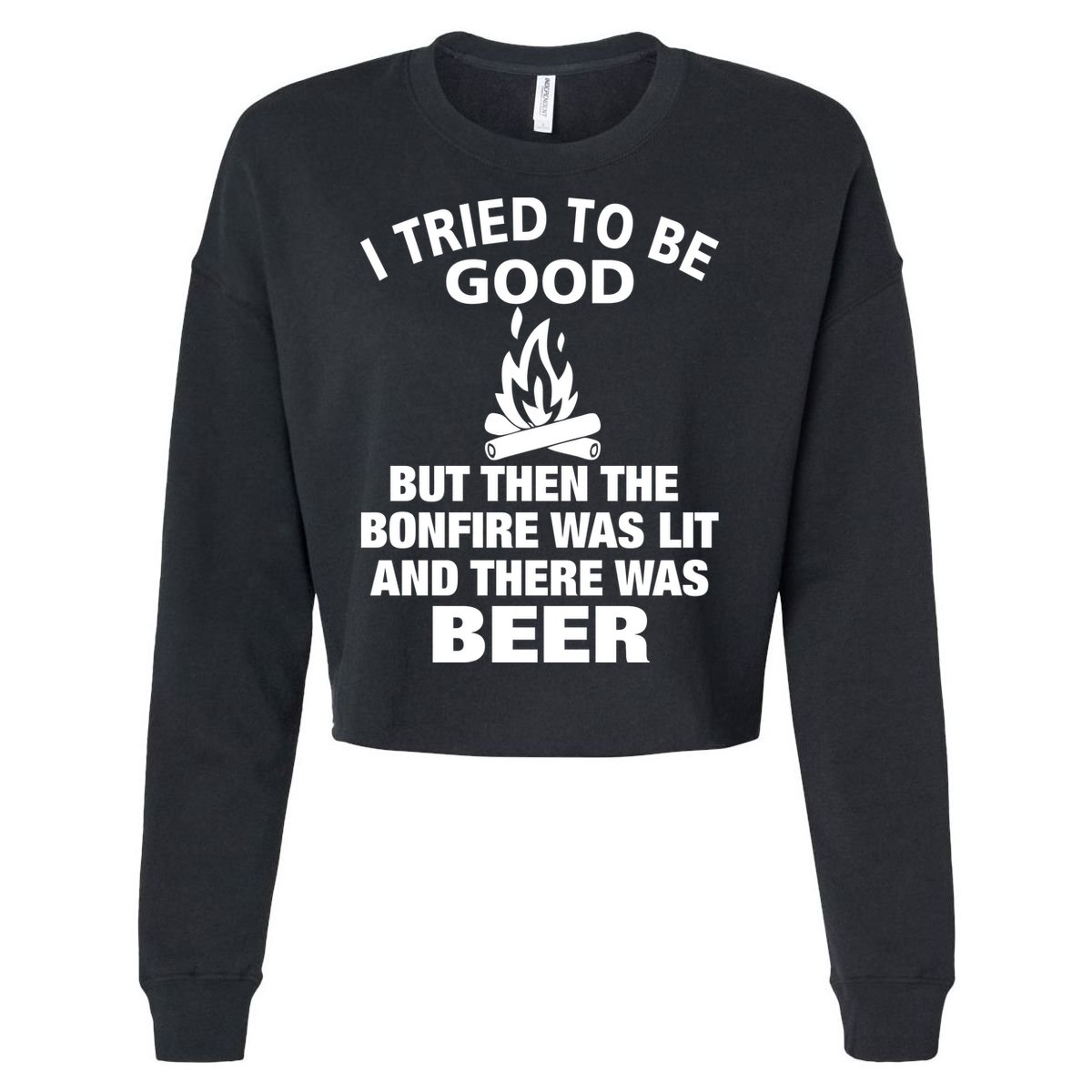 Camping Bonfire And Beer Cropped Pullover Crew