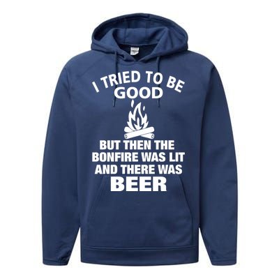 Camping Bonfire And Beer Performance Fleece Hoodie