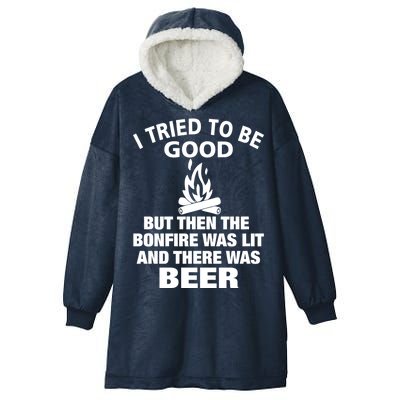 Camping Bonfire And Beer Hooded Wearable Blanket