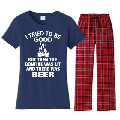 Camping Bonfire And Beer Women's Flannel Pajama Set