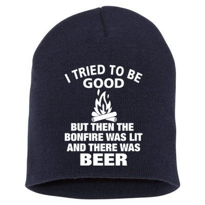 Camping Bonfire And Beer Short Acrylic Beanie