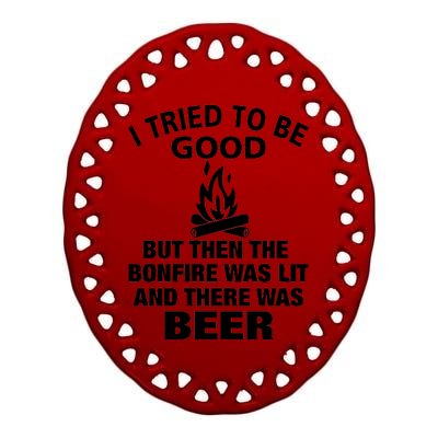 Camping Bonfire And Beer Ceramic Oval Ornament