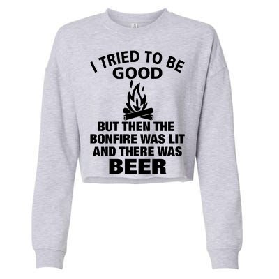 Camping Bonfire And Beer Cropped Pullover Crew