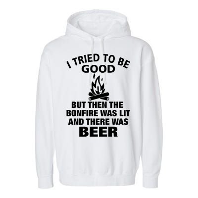 Camping Bonfire And Beer Garment-Dyed Fleece Hoodie