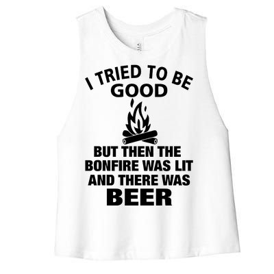 Camping Bonfire And Beer Women's Racerback Cropped Tank