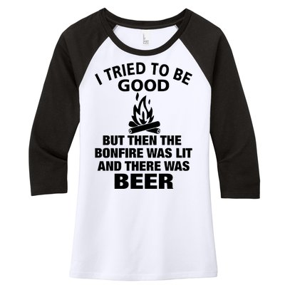 Camping Bonfire And Beer Women's Tri-Blend 3/4-Sleeve Raglan Shirt