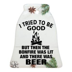 Camping Bonfire And Beer Ceramic Bell Ornament