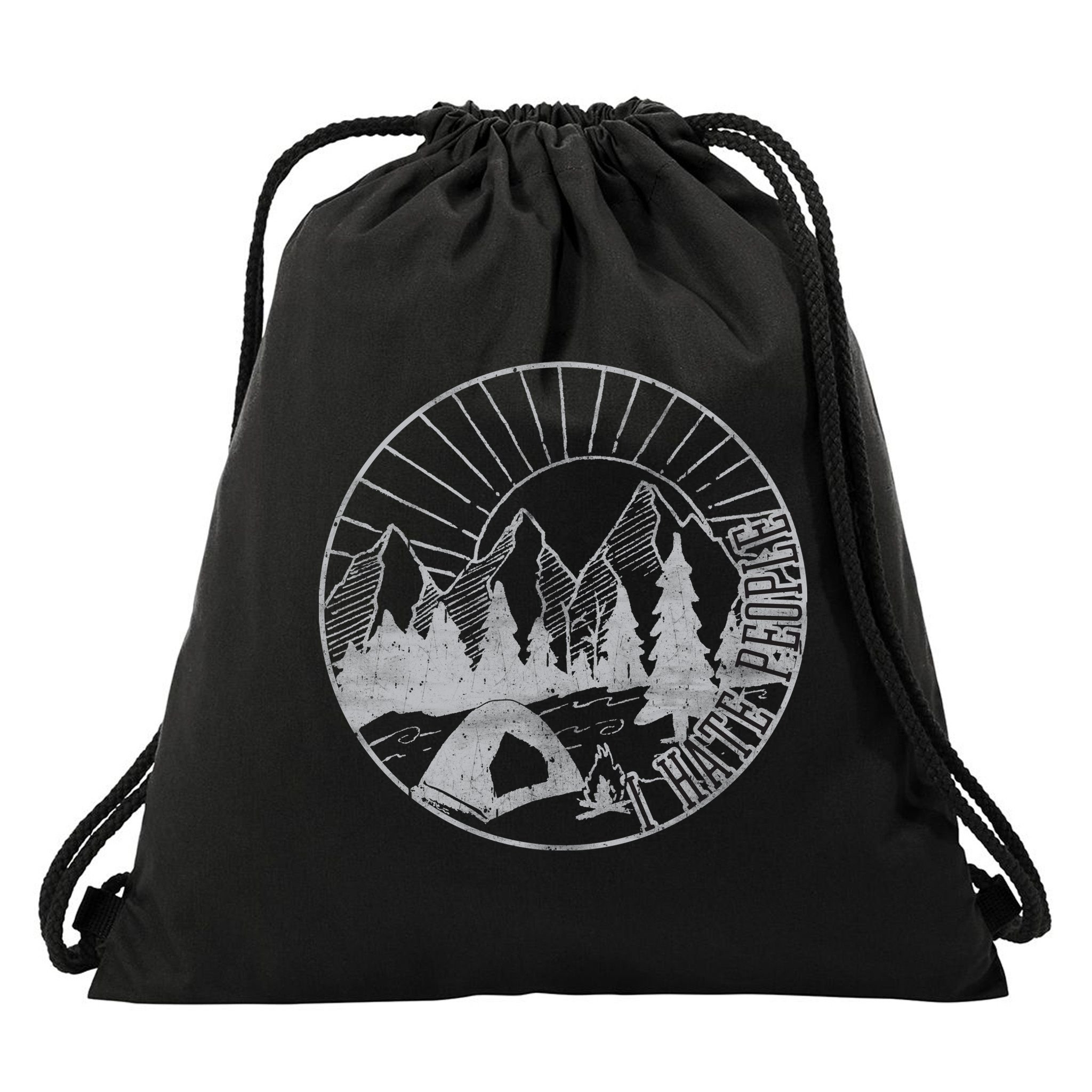 Camping I Hate People Drawstring Bag