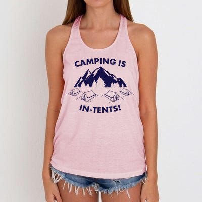 Camping Is In Tents Intents Funny  Women's Knotted Racerback Tank