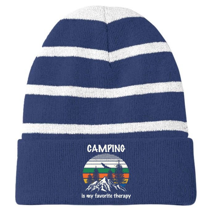 Camping Is My Therapy Striped Beanie with Solid Band