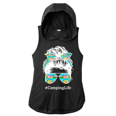 Camping Life Messy Hair Ladies PosiCharge Tri-Blend Wicking Draft Hoodie Tank