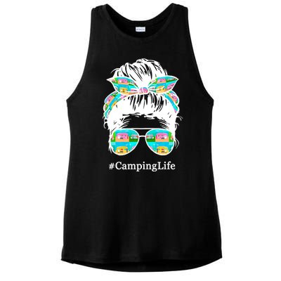 Camping Life Messy Hair Ladies PosiCharge Tri-Blend Wicking Tank