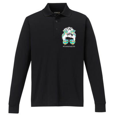 Camping Life Messy Hair Performance Long Sleeve Polo