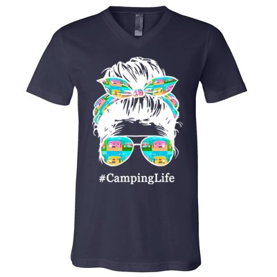 Camping Life Messy Hair V-Neck T-Shirt