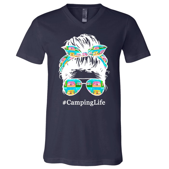 Camping Life Messy Hair V-Neck T-Shirt