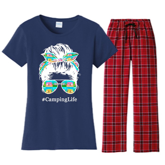 Camping Life Messy Hair Women's Flannel Pajama Set