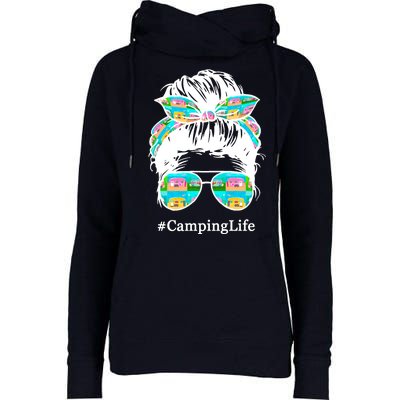 Camping Life Messy Hair Womens Funnel Neck Pullover Hood