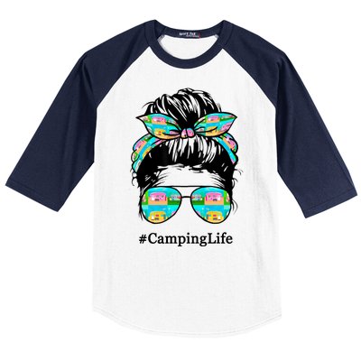 Camping Life Messy Hair Baseball Sleeve Shirt