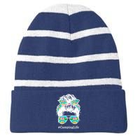 Camping Life Messy Hair Striped Beanie with Solid Band