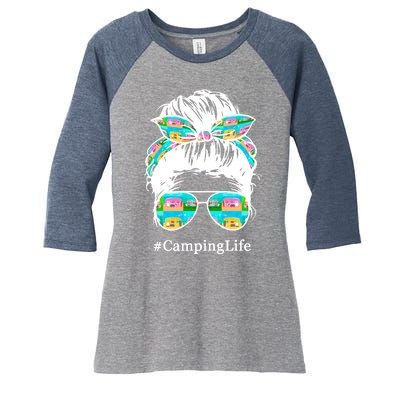 Camping Life Messy Hair Women's Tri-Blend 3/4-Sleeve Raglan Shirt