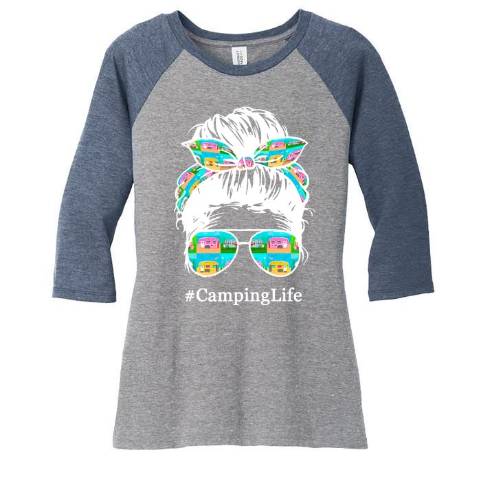 Camping Life Messy Hair Women's Tri-Blend 3/4-Sleeve Raglan Shirt