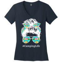 Camping Life Messy Hair Women's V-Neck T-Shirt