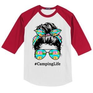 Camping Life Messy Hair Kids Colorblock Raglan Jersey