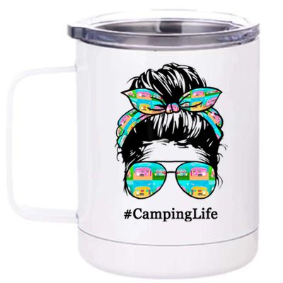 Camping Life Messy Hair 12 oz Stainless Steel Tumbler Cup