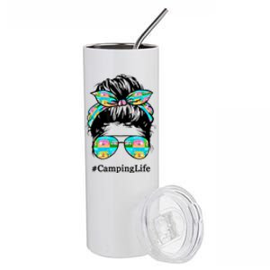 Camping Life Messy Hair Stainless Steel Tumbler