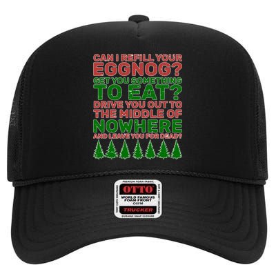 Can I Refill Your Eggnog Funny Christmas High Crown Mesh Back Trucker Hat