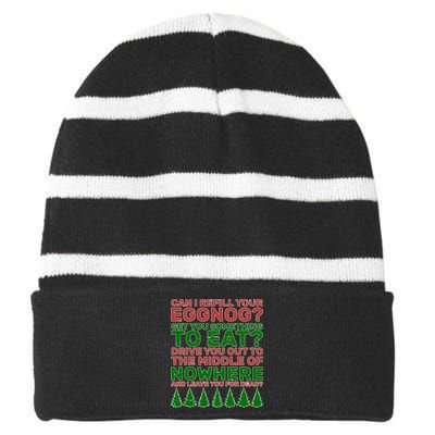 Can I Refill Your Eggnog Funny Christmas Striped Beanie with Solid Band