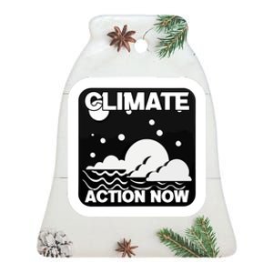 Climate Action Now Graphic Ceramic Bell Ornament