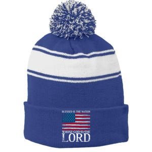 Christian American Nation Usa Flag Bible Patriotic Prayer Gift Stripe Pom Pom Beanie