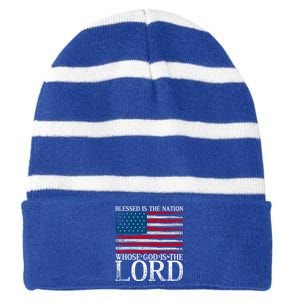 Christian American Nation Usa Flag Bible Patriotic Prayer Gift Striped Beanie with Solid Band