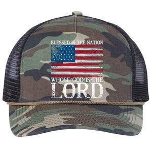 Christian American Nation Usa Flag Bible Patriotic Prayer Gift Retro Rope Trucker Hat Cap