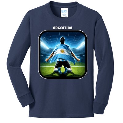 Cool Argentina National Soccer Team With Flag Kids Long Sleeve Shirt