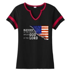 Christian American Nation Us Flag Holy Bible Verse Prayer Great Gift Ladies Halftime Notch Neck Tee