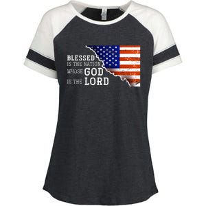 Christian American Nation Us Flag Holy Bible Verse Prayer Great Gift Enza Ladies Jersey Colorblock Tee