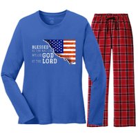 Christian American Nation Us Flag Holy Bible Verse Prayer Great Gift Women's Long Sleeve Flannel Pajama Set 