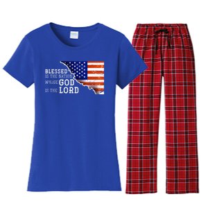 Christian American Nation Us Flag Holy Bible Verse Prayer Great Gift Women's Flannel Pajama Set