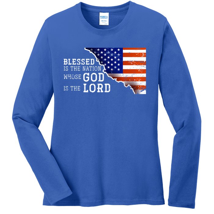 Christian American Nation Us Flag Holy Bible Verse Prayer Great Gift Ladies Long Sleeve Shirt