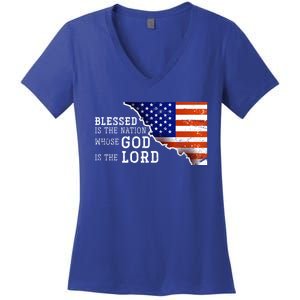 Christian American Nation Us Flag Holy Bible Verse Prayer Great Gift Women's V-Neck T-Shirt