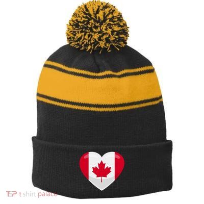 Canada Heart Flag Stripe Pom Pom Beanie