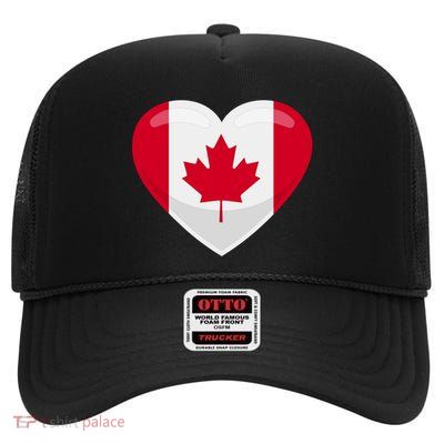 Canada Heart Flag High Crown Mesh Back Trucker Hat