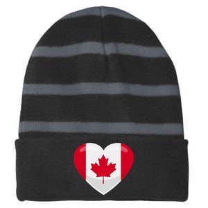 Canada Heart Flag Striped Beanie with Solid Band