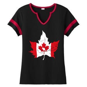 Canada Maple Leaf Flaf Ladies Halftime Notch Neck Tee