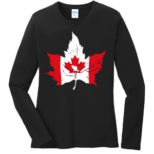 Canada Maple Leaf Flaf Ladies Long Sleeve Shirt