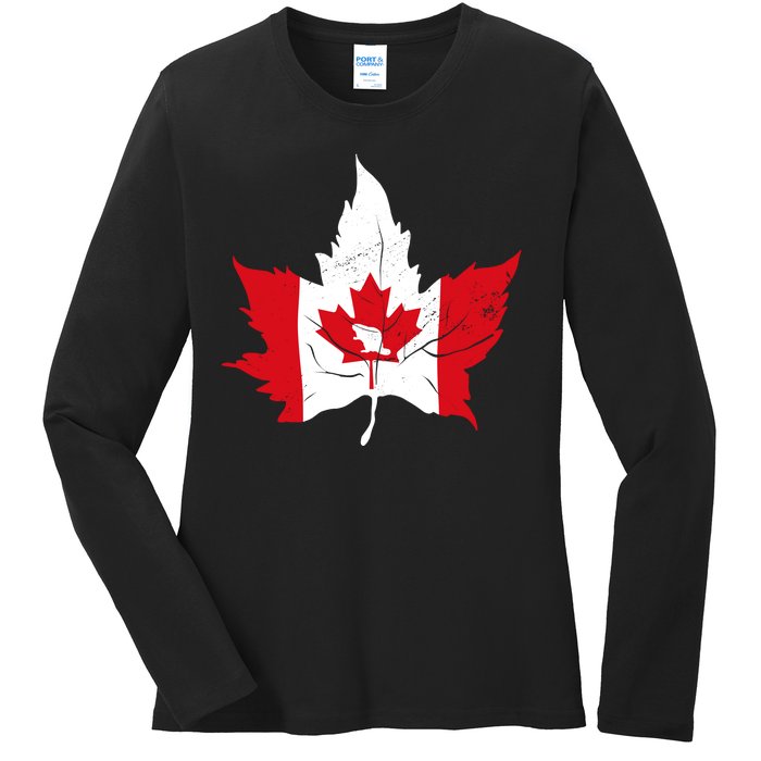 Canada Maple Leaf Flaf Ladies Long Sleeve Shirt