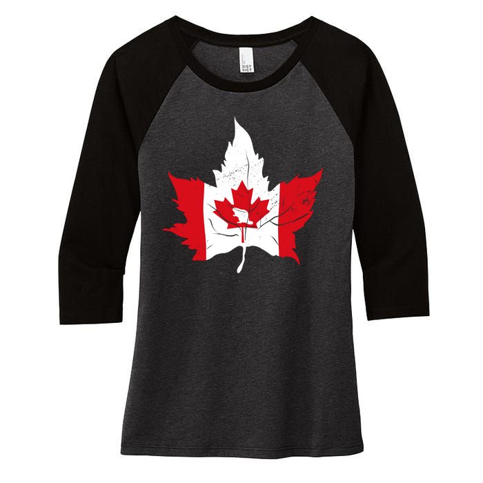 Canada Maple Leaf Flaf Women's Tri-Blend 3/4-Sleeve Raglan Shirt