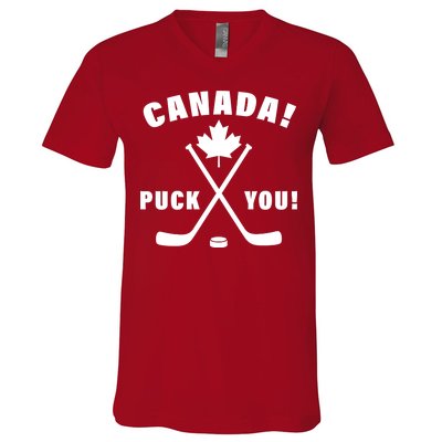 Canada Puck You Hockey V-Neck T-Shirt